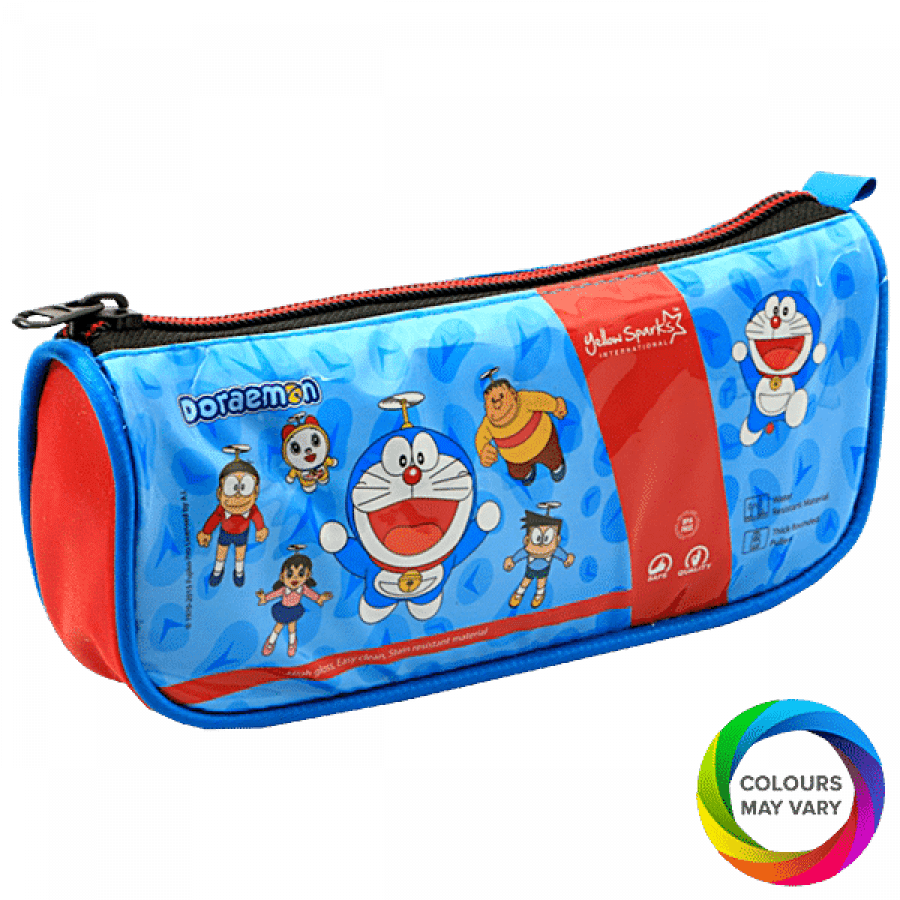 Yellow Spark Doraemon Zip Pouch - 2 Compartment With Coloured Liner, Assorted Colour, 1 Pc