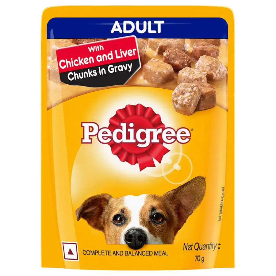 Pedigree Adult Chicken & Liver Chunks In Gravy Wet Dog Food 70gm