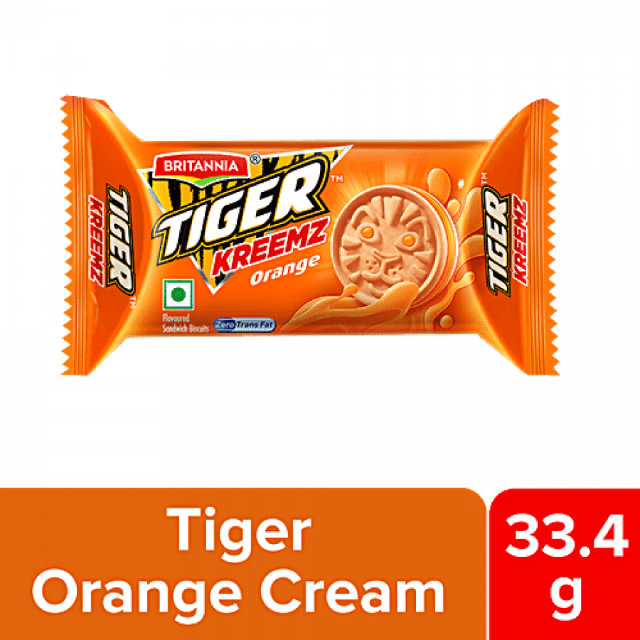 Britannia Tiger Kreemz Sandwich Biscuits - Orange, 33.4 G