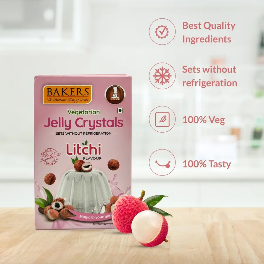 Bakers Vegetarian Jelly Crystals Litchi Flavour 90g