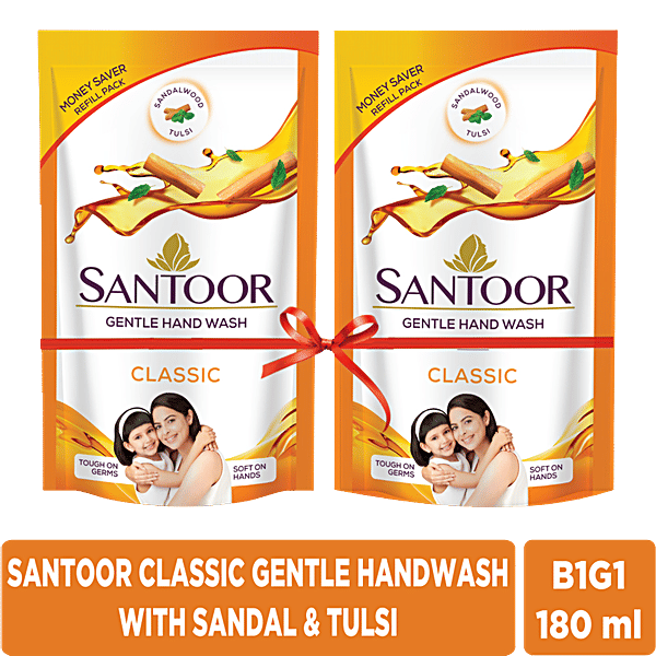 Santoor Classic Hand Wash - Sandalwood & Tulsi  180 Ml